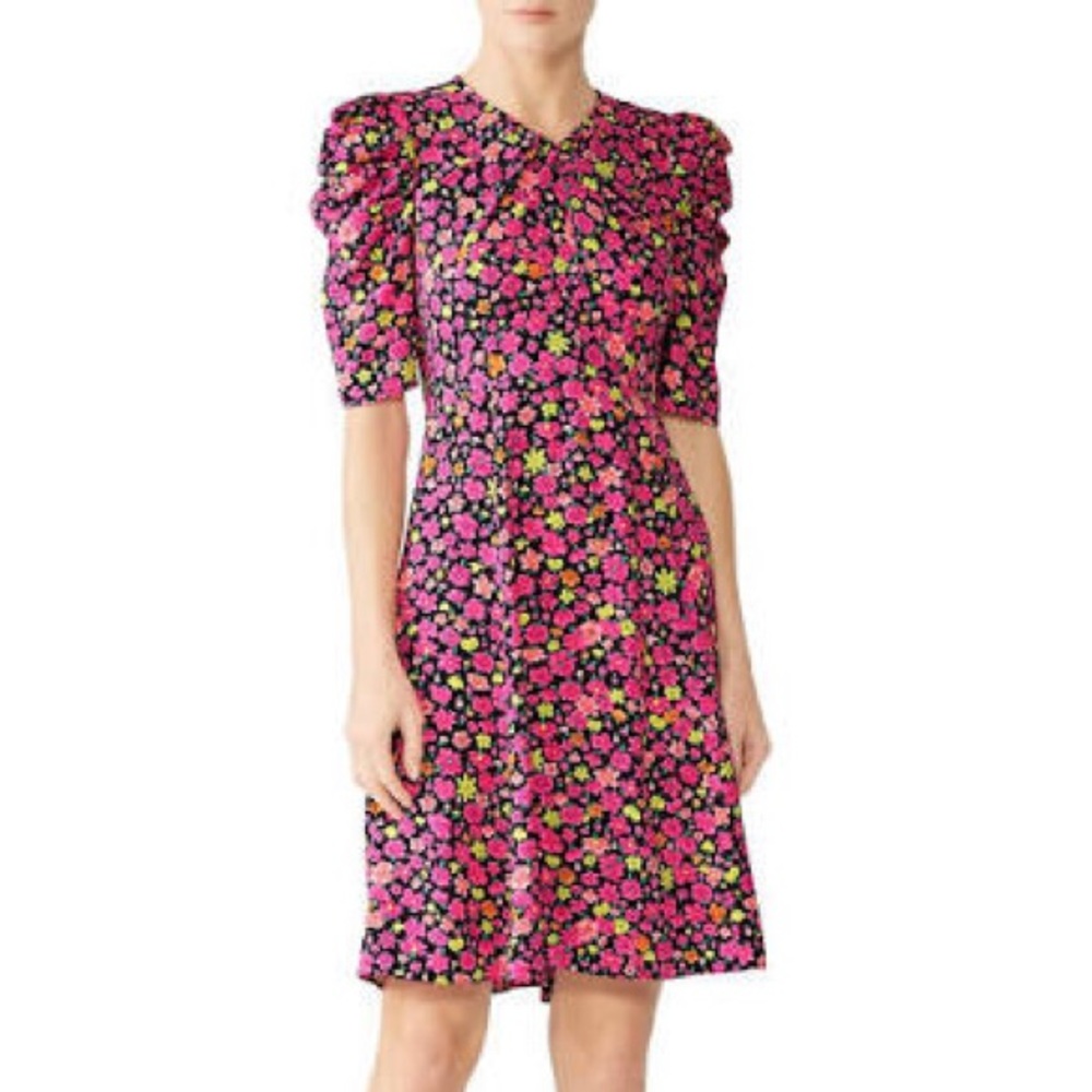 Kate Spade Marker Floral Pink A-Line Dress with Short Puff Sleeves Dainty 6